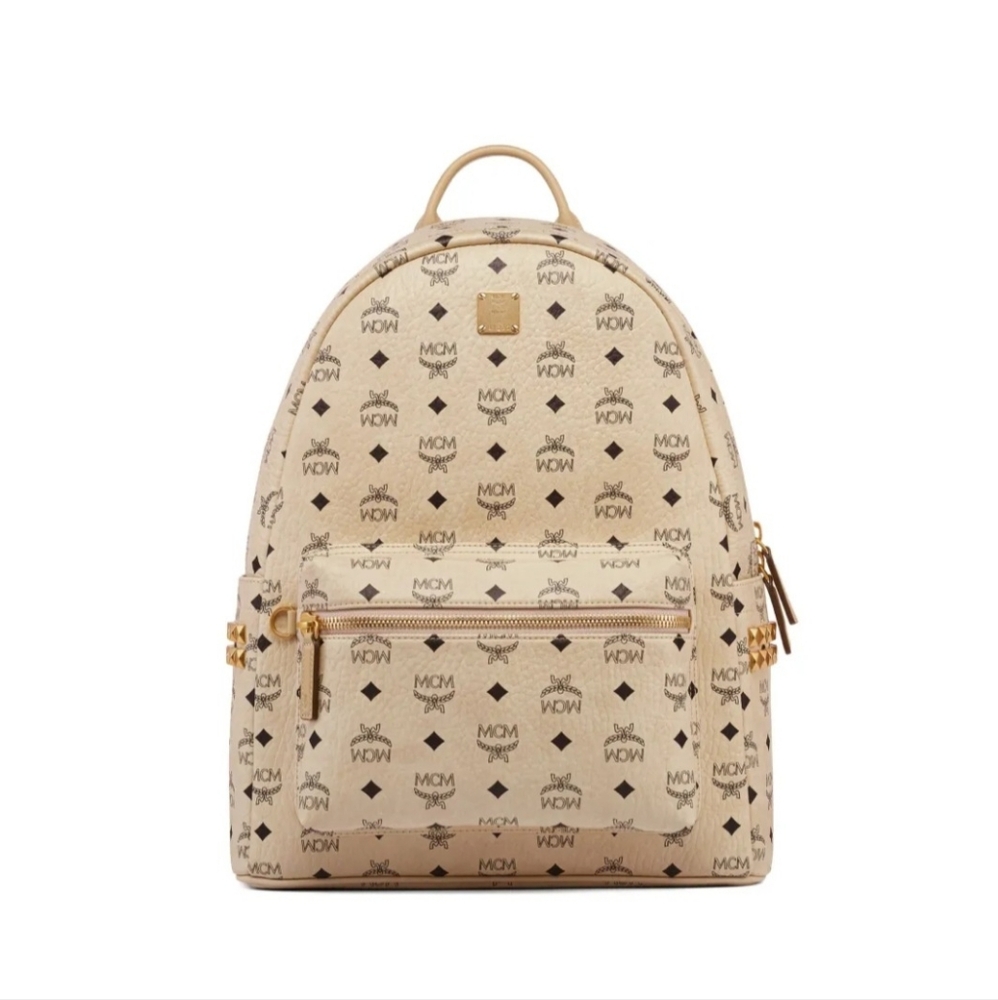 MCM Beige Backpack with Gold Accents